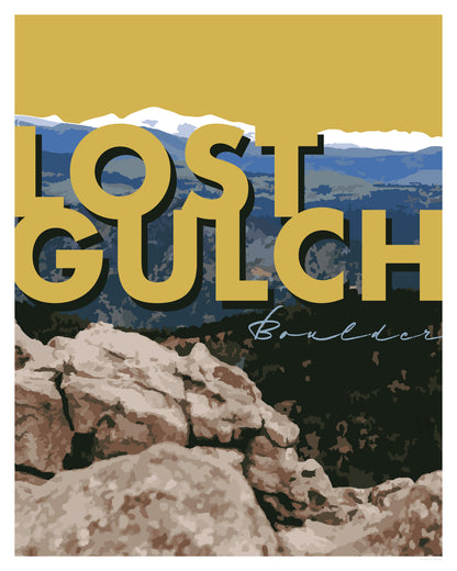 Boulder, Colorado - Lost Gulch (mostaza), arte de pared con texto grande, impresión de 20 x 16