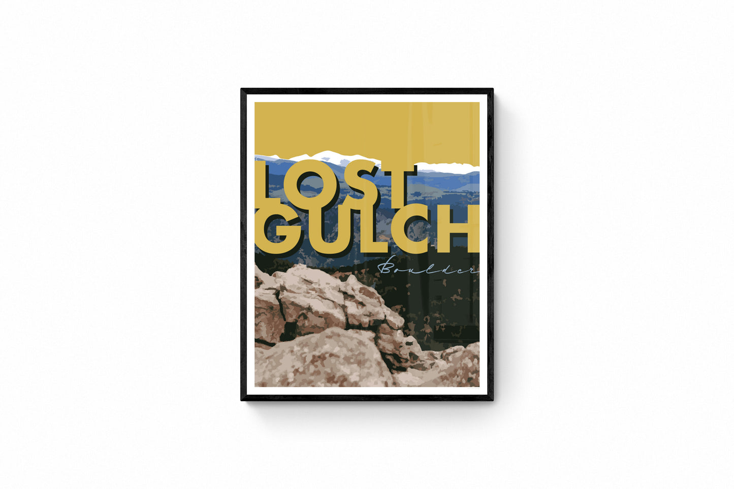 Boulder, Colorado - Lost Gulch (mostaza), arte de pared con texto grande, impresión de 20 x 16