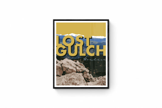 Boulder, Colorado - Lost Gulch (mostaza), arte de pared enmarcado con texto grande, 14 x 11