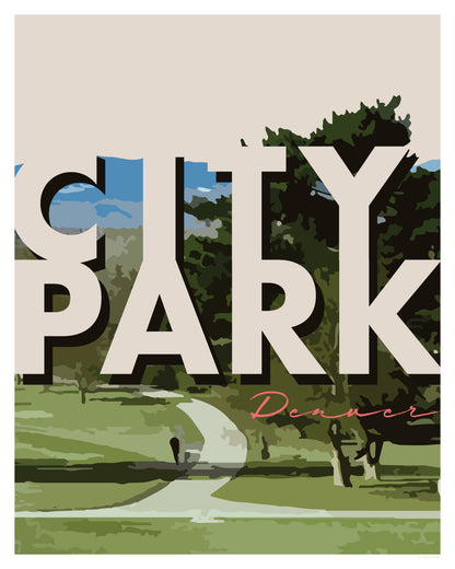 Denver, Colorado - City Park, Wall Art w/ Large Text, Print Only (No Frame)