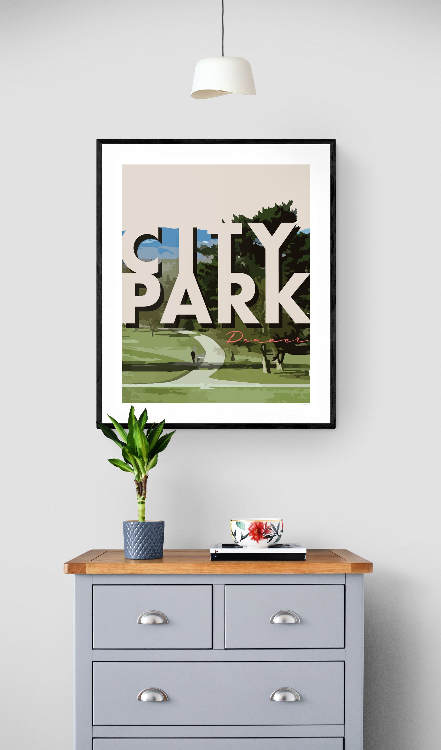 Denver, Colorado - City Park, Wall Art w/ Large Text, Print Only (No Frame)