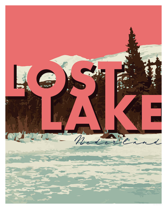 Nederland, Colorado - Lost Lake (Coral), arte de pared con texto grande, impresión de 20 x 16