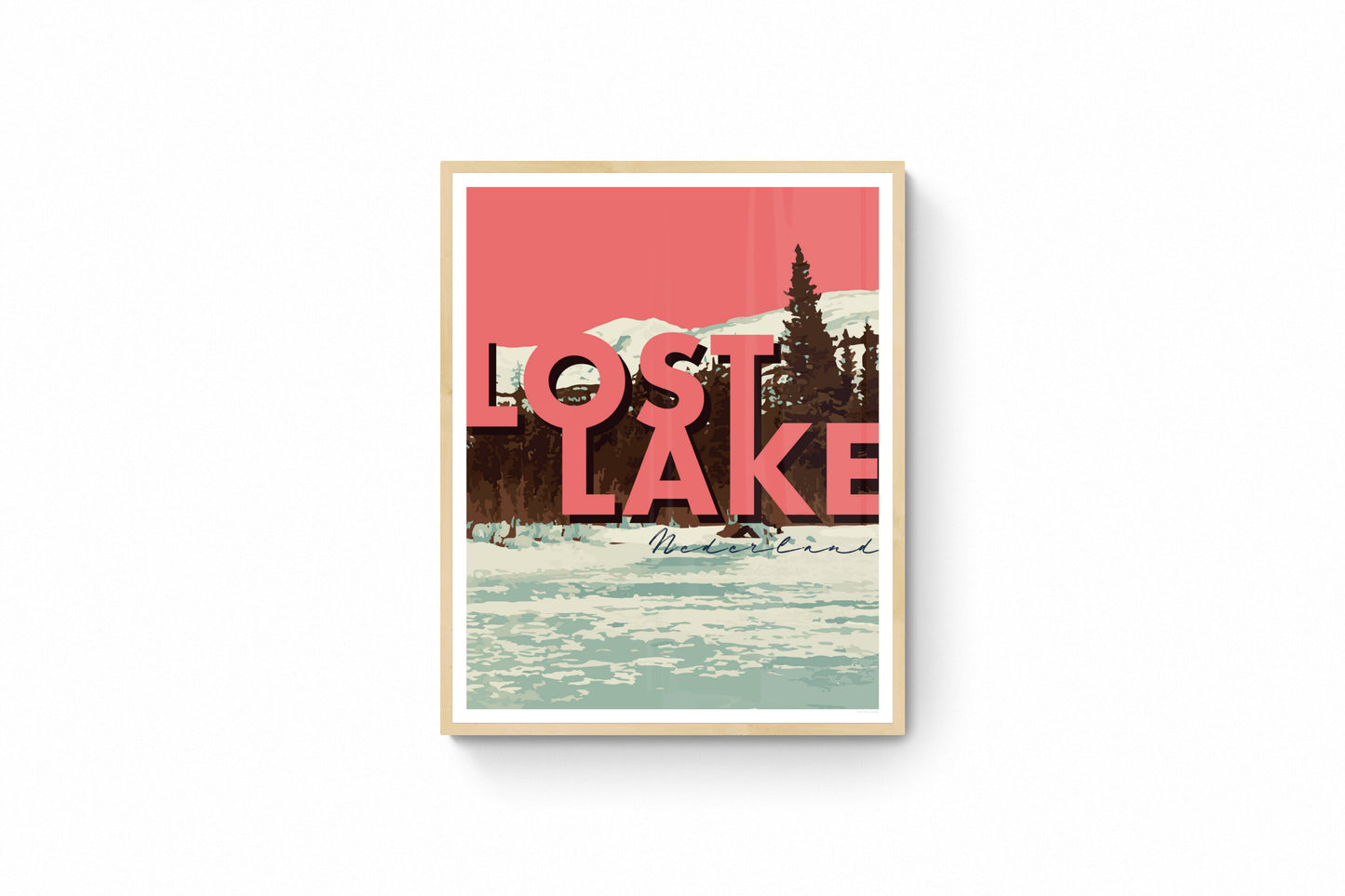 Nederland, Colorado - Lost Lake (Coral), arte de pared enmarcado con texto grande, 14 x 11